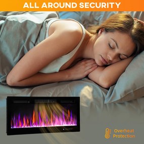 HOMCOM Șemineu Electric de Încorporat cu Flacără Independentă, 3 Moduri de Încălzire și Telecomandă, 106.7x9.4x47 cm, Negru | Aosom Romania