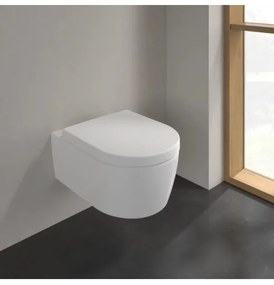 Set vas WC rimless suspendat, Villeroy&amp;Boch Avento, DirectFlush, cu capac inchidere lenta, 37x53cm, Alb Alpin, 5656HR01