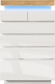 Comodă cu 6 sertare, iluminare LED, spațiu mare de depozitare, 73x39x115 cm, Alb