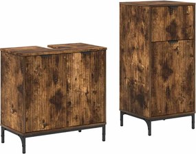 vidaXL Set de mobilier pentru baie cu sertar 2 pcs Stejar fumuriu