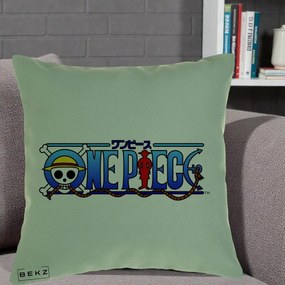 Perna Personalizata One Piece Clasic Albastru, 40x40 cm, Verde, Husa Detasabila, Perna Inclusa, BEKZ®