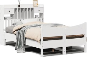 vidaXL Cadru de pat fără saltea, alb, 135x190 cm, lemn masiv de pin