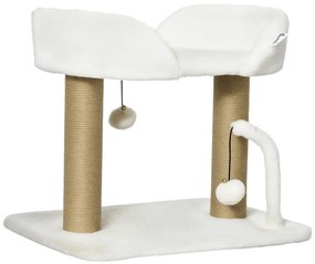 PawHut Turn de Joacă pentru Pisici, max 5kg, Stâlp de Zgâriat din Iută, Mingi Jucărie, Plus, 48x38x42cm, Galben-Alb | Aosom Romania