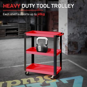 HOMCOM Cărucior Porta Unelte cu 3 Rafturi din Metal și PP, 70.5x35x82.5 cm, Roșu și Negru | Aosom Romania