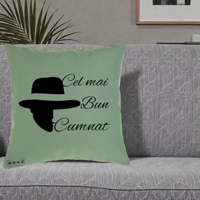 Cadou pentru Cumnat - Perna Personalizata Cel mai Bun Cumnat cu Silueta Palarie, 40x40 cm, Verde, Husa Detasabila, Perna Inclusa, BEKZ®