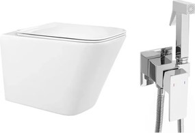 Pachet vas wc suspendat Rea, capac softclose si set dus igiena intima crom cu baterie incastrata Rea Fenix