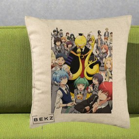 Perna Personalizata Assassination Classroom Grup Complet Anime, 40x40 cm, Bej, Husa Detasabila, Perna Inclusa, BEKZ®