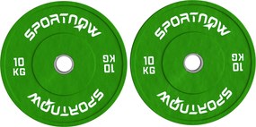 SPORTNOW Set de 2 Discuri Greutăți 2x10 kg din Cauciuc, cu Gaură de 5 cm pentru Gantere și Grijuri, Ø45x4 cm, Verde | Aosom Romania