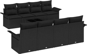 vidaXL Set de canapele pentru grădină cu pernă 9 pcs Negru poliratan