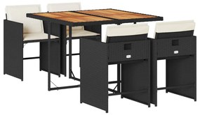 3211083 vidaXL Set mobilier de grădină cu perne, 5 piese, negru, poliratan