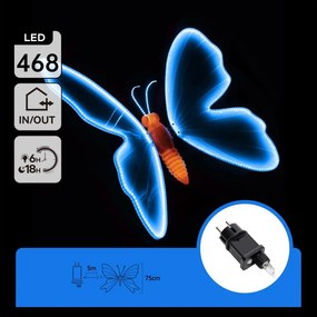 Aigostar - Decorațiune LED pentru exterior 468xLED 75 cm IP44 fluture/albastru