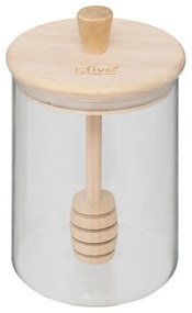 Recipient miere, sticla, capac bambus, 8.5 x H 12.8 cm