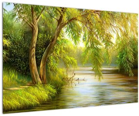 Tablou - Salcie lângă lac, pictură în ulei (90x60 cm)