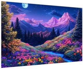 Tablou - Peisaj violet la lună plină (90x60 cm)