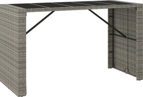 vidaXL Masă de bar cu blat din sticlă, gri, 185x80x110 cm, poliratan