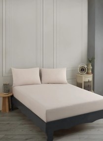 Set de pat dublu (cearceaf cu elastic si perne) 3 piese, Road Potlu - Beige, EnLora Home, Bumbac;Poliester