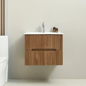 Mască de baie Trent 60 cu chiuvetă ceramică, 2 sertare, stejar apus de soare