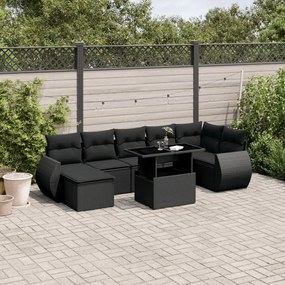3268685 vidaXL Set mobilier de grădină cu perne, 8 piese, negru, poliratan