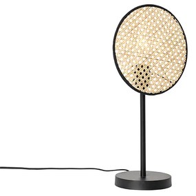 Lampă de masă rustică neagră cu ratan 25 cm - Kata