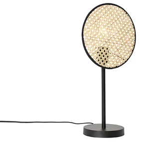 Lampă de masă rustică neagră cu ratan 25 cm - Kata