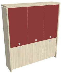 Dulap înalt Verno 188 x 46 x 210 cm, uși combinate, salcâm / roșu