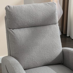 Scaun balansoar modern din material Teddy, cu șezut căptușit și buzunar lateral ascuns, pentru living și dormitor, 71x88x104,5 cm, Gri deschis