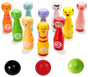 Set de 10 popice si 3 bile ZoneYan, lemn, multicolor