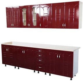Bucatarie Zebra 260 cm din MDF Rosu Tulip cu blat termoizolant Alb / Bej