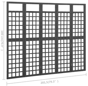 Separator camera cu 5 panouri negru 201,5x180 cm nuiele lemn brad Negru, 201, 1