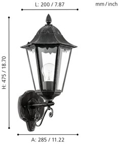 Eglo 93457 - Aplica de perete exterior NAVEDO 1xE27/60W/230V IP44