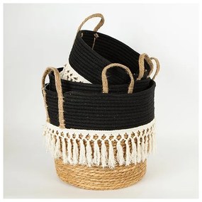 SET 2x coș împletit bej/negru/alb
