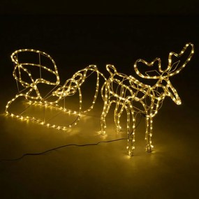 Decor de Crăciun ren cu sanie, alb cald, 140 cm