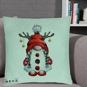 Perna Decorativa Pitic Gnom Craciun cu Coarne de Ren, 40x40 cm, Verde Menta, Husa Detasabila, Perna Inclusa, BEKZ®
