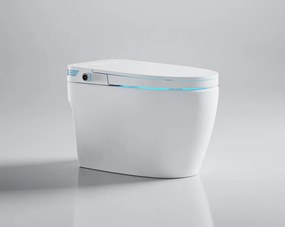 Smart WC 859 – Vas de Toaletă Inteligent cu Bideu, Sterilizare UV, Deschidere/Închidere automată, Senzor picior, Control inteligent al Temperaturii, Uscare aer cald, Iluminare de noapte, Afișaj LED, Telecomandă, Ceramică, Alb