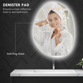 HOMCOM Oglindă de Baie LED cu Comutator Tactil Inteligent și  Intensitate Reglabilă, 80x5x60 cm, Argintiu | Aosom Romania