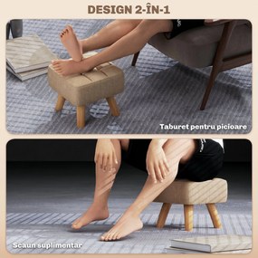 HOMCOM Puf pentru picioare din material cu aspect de in, 27x27x26 cm, cu picioare din lemn de arbore de cauciuc, suportă până la 110 kg, maro | Aosom Romania