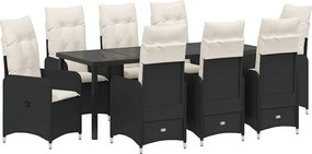 vidaXL Set de masă pentru grădină cu pernă 9 pcs Negru poliratan