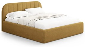 Pat matrimonial galben muștar tapițat cu spațiu de depozitare cu somieră 140x200 cm Juno – Windsor &amp; Co Sofas