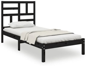 3105914 vidaXL Cadru de pat mic single, negru, 75x190 cm, lemn masiv