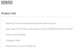 Lampa de podea LED design modern SINKRO, alb