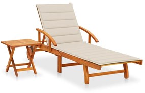 vidaXL Șezlong de grădină cu masă și pernă, lemn masiv de acacia