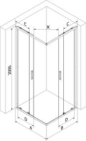 Mexen Exo cabină de duș pătrată culisantă 100 x 100 cm, transparentă, aurie - 8111-100-100-50-00