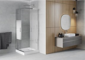 Mexen Rio cabină de duș pătrată 70 x 70 cm, dungi albe, crom + cadă de duș, alb - 860-070-070-01-20-4510