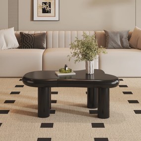 Masă de cafea în formă de nor, din MDF cu iluminare LED și sertar, 98x65,5x40 cm, Negru