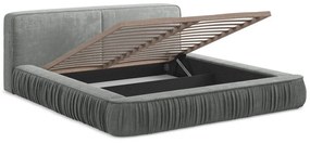 Pat dublu tapițat gri cu spațiu de depozitare cu grilă 140x200 cm Keoni - Makamii