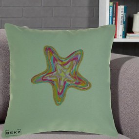 Perna Decorativa Stea de Mare Neon Curcubeu, 40x40 cm, Verde, Husa Detasabila, Perna Inclusa, BEKZ®