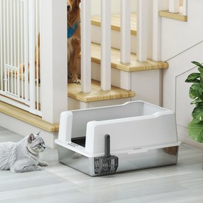 PawHut Litieră pentru Pisici Impermeabilă cu Tavă și Paletă, Alb | Aosom Romania