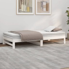 Pat de zi extensibil, alb, 2x(80x200) cm, lemn masiv de pin Alb, 205.5 x 158 x 30 cm