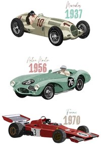 Ilustrație Vintage Racecars, Goed Blauw
