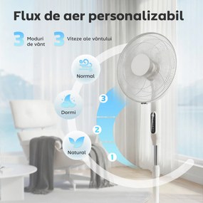 HOMCOM Ventilator de Podea cu Telecomandă, Ventilator Vertical, Alb | Aosom Romania